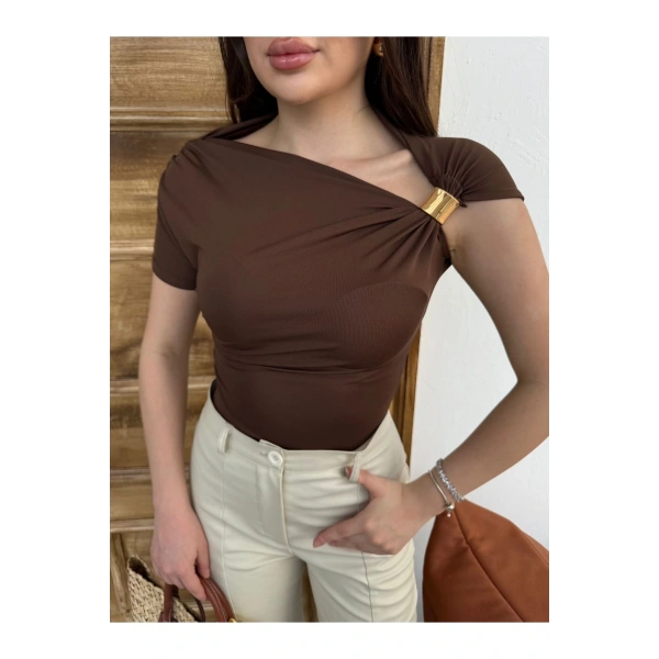 Kadın Asimetrik Drapeli Zr Model Top Bluz