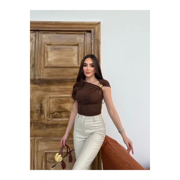 Kadın Asimetrik Drapeli Zr Model Top Bluz