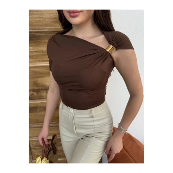 Kadın Asimetrik Drapeli Zr Model Top Bluz