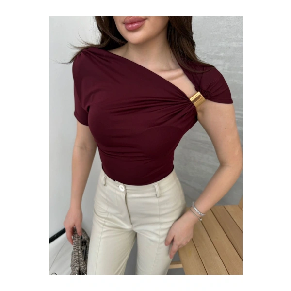 Kadın Asimetrik Drapeli Zr Model Top Bluz
