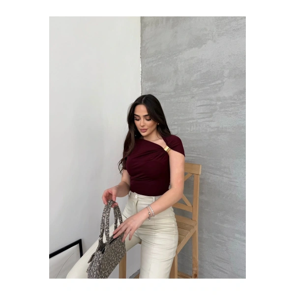 Kadın Asimetrik Drapeli Zr Model Top Bluz