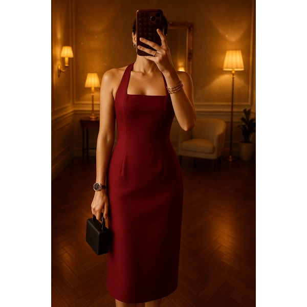 Boyundan Askılı Maxi Kalem Elbise