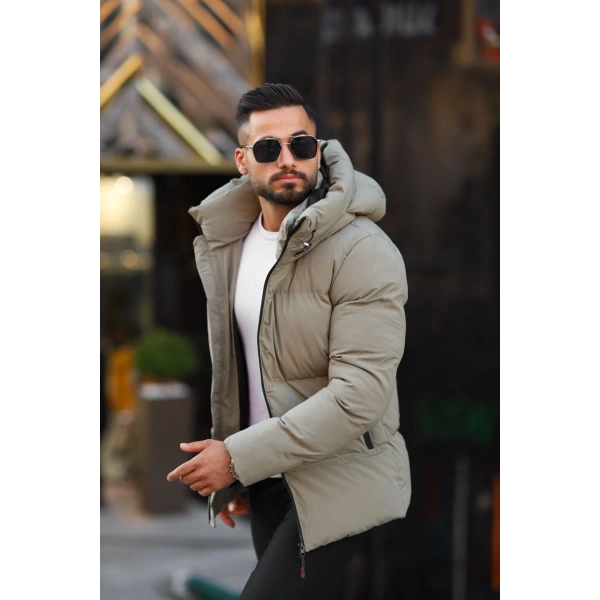 Erkek İçi Astarlı Kapüşonlu Su Ve Rüzgar Geçirmez Şişme Mont