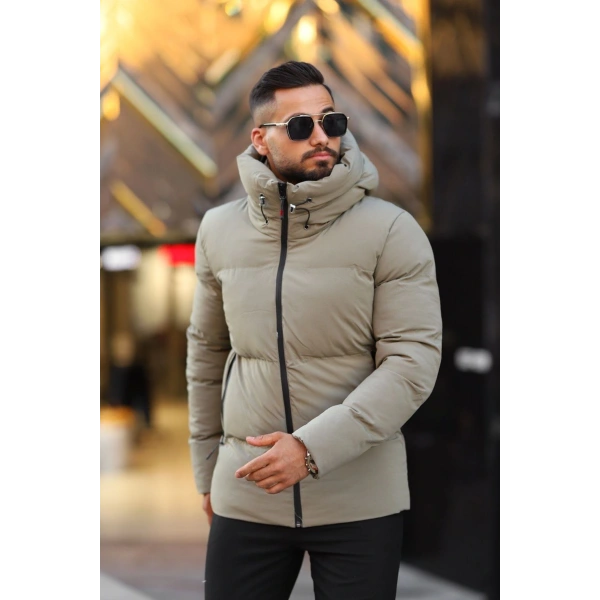 Erkek İçi Astarlı Kapüşonlu Su Ve Rüzgar Geçirmez Şişme Mont