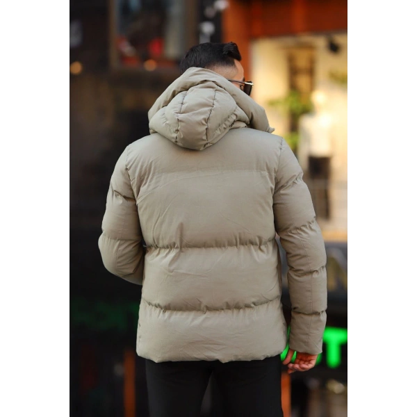 Erkek İçi Astarlı Kapüşonlu Su Ve Rüzgar Geçirmez Şişme Mont