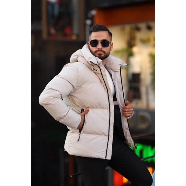 Erkek İçi Astarlı Kapüşonlu Su Ve Rüzgar Geçirmez Şişme Mont