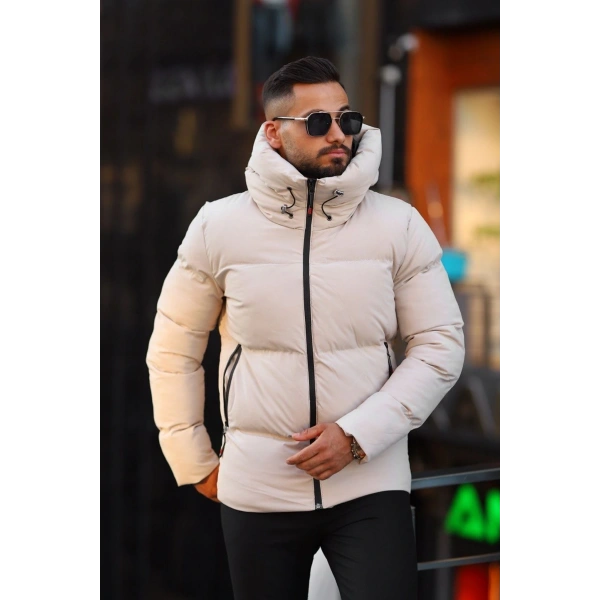 Erkek İçi Astarlı Kapüşonlu Su Ve Rüzgar Geçirmez Şişme Mont