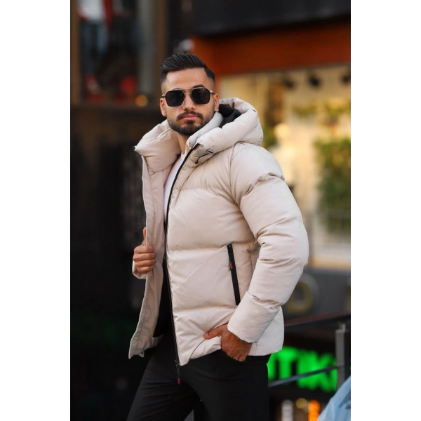 Erkek İçi Astarlı Kapüşonlu Su Ve Rüzgar Geçirmez Şişme Mont