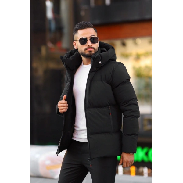 Erkek İçi Astarlı Kapüşonlu Su Ve Rüzgar Geçirmez Şişme Mont