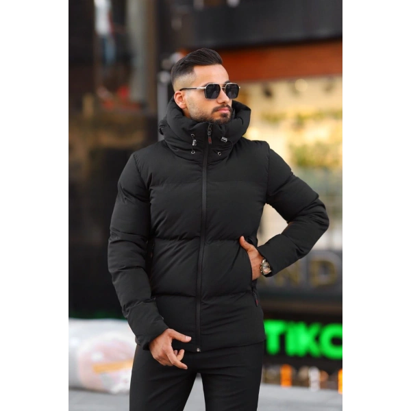 Erkek İçi Astarlı Kapüşonlu Su Ve Rüzgar Geçirmez Şişme Mont