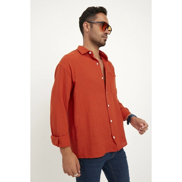Erkek Ayrobin Bol Kalıp Cepli Dokulu Oversize Gömlek