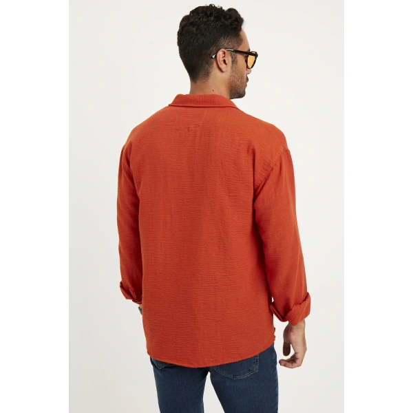 Erkek Ayrobin Bol Kalıp Cepli Dokulu Oversize Gömlek