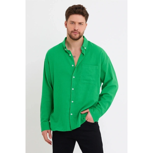 Erkek Oversize Keten Gömlek