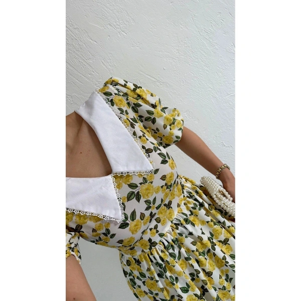 Çiçek Desenli Bebe Yaka LILIUM Poplin Elbise