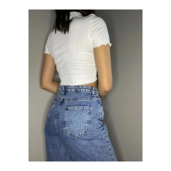 Düğmeli Gömlek Yaka Karkoşe Crop