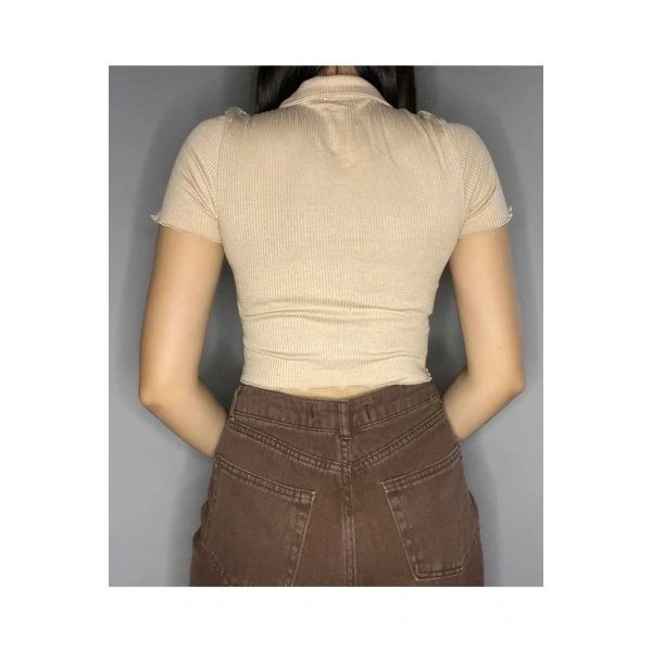 Düğmeli Gömlek Yaka Kaşkorse Crop