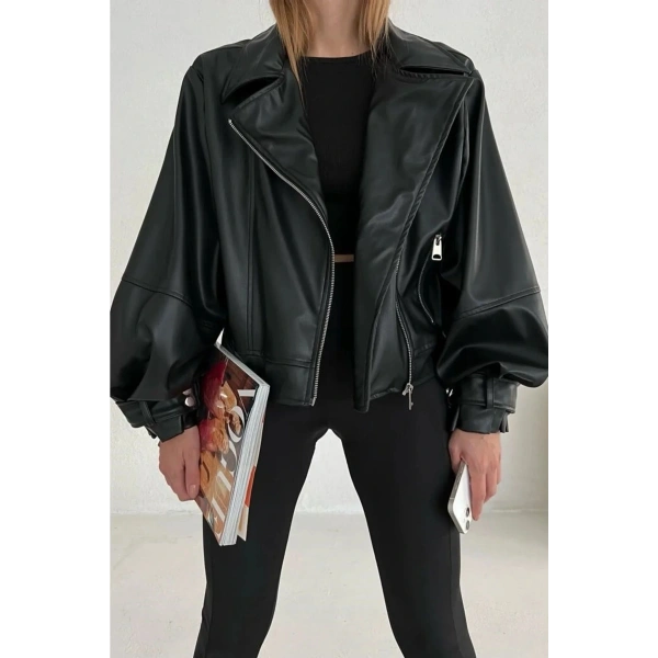 Balon Kol Suni Deri Ceket