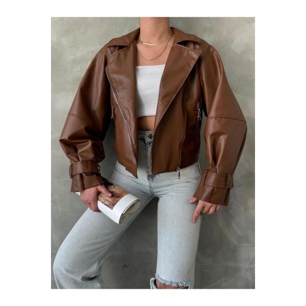 Balon Kol Suni Deri Ceket