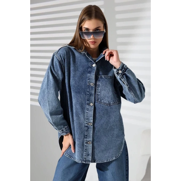 Kadın Overise Kot Gömlek