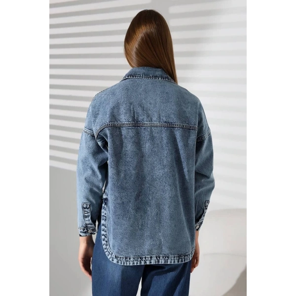 Kadın Overise Kot Gömlek