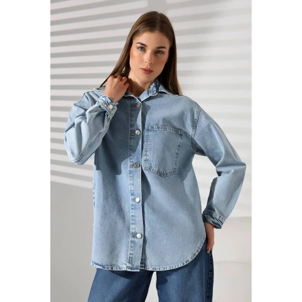 Kadın Overise Kot Gömlek
