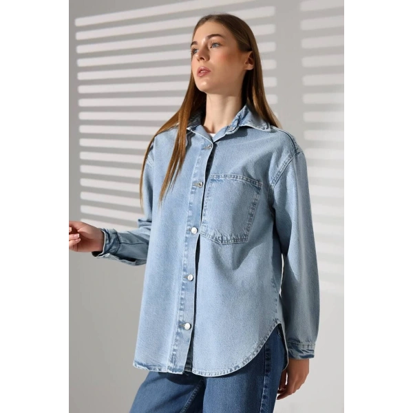 Kadın Overise Kot Gömlek