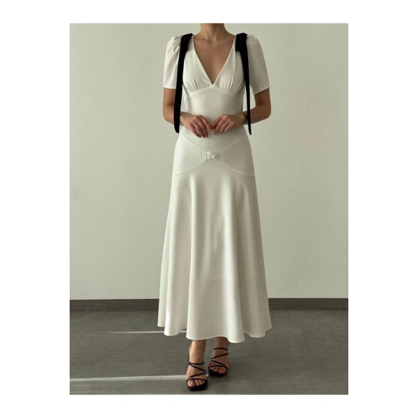 Kadın Omuz Fiyonklu Midiboy Elbise