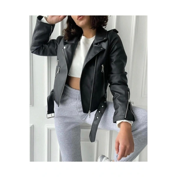 Kadın Siyah Deri Ceket