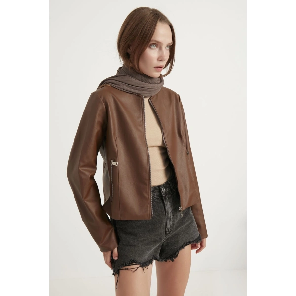 Kadın Kahverengi Deri Ceket