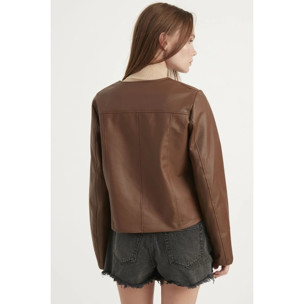 Kadın Kahverengi Deri Ceket