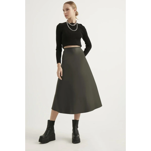 Kadın Deri Mevlana Haki Etek