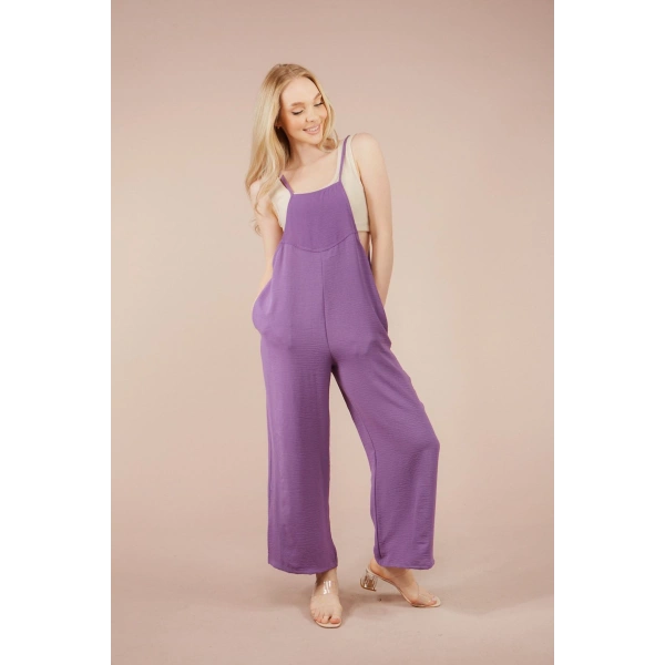 Kadın Lila Askılı Bol Kesim Atletli Tulum