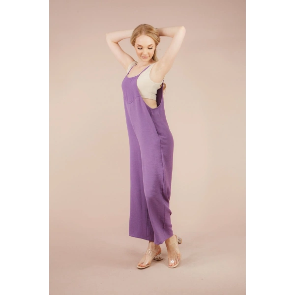 Kadın Lila Askılı Bol Kesim Atletli Tulum