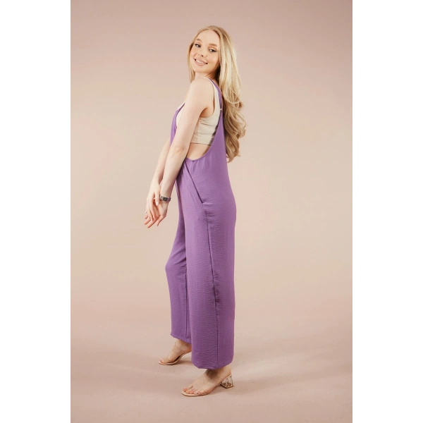 Kadın Lila Askılı Bol Kesim Atletli Tulum