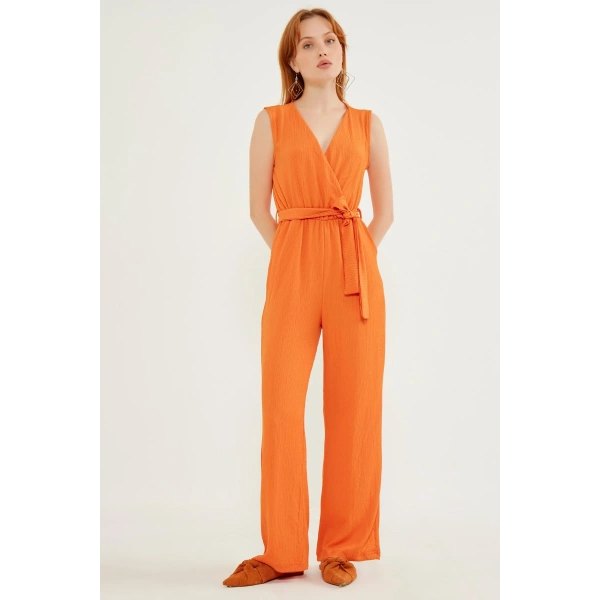 Kadın Oranj Beli Kuşaklı Bürümcük Tulum