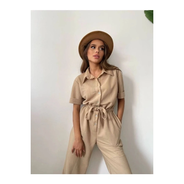 Kadın Bisküvi Bel Büzgülü Tulum