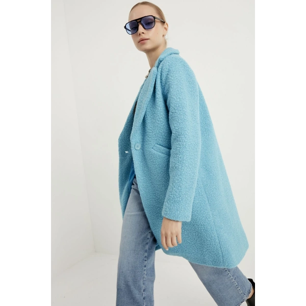 Kadın Bebe Mavi Buklet Kaban