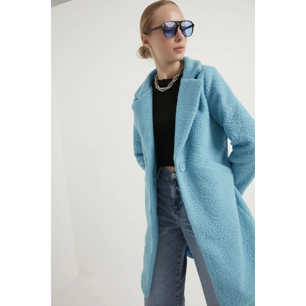 Kadın Bebe Mavi Buklet Kaban