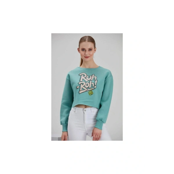 Kadın Su Yeşili Baskılı Sweatshirt