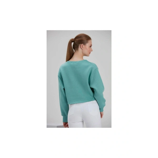 Kadın Su Yeşili Baskılı Sweatshirt
