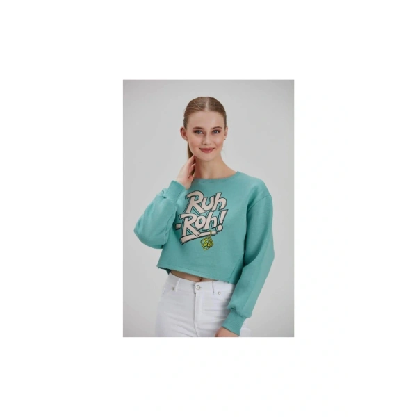 Kadın Su Yeşili Baskılı Sweatshirt