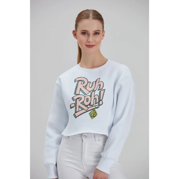 Kadın Beyaz Baskılı Sweatshirt