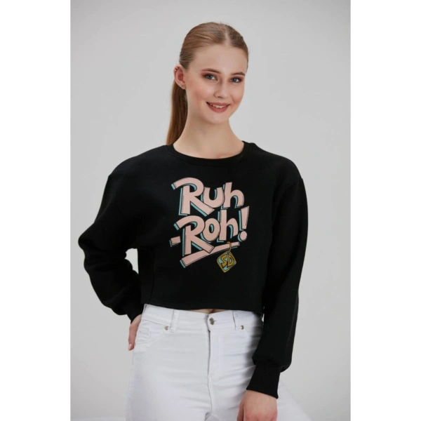 Kadın Siyah Baskılı Sweatshirt