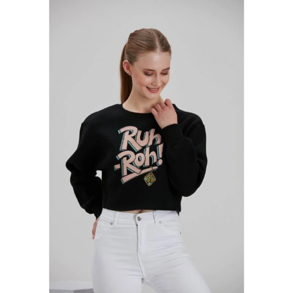Kadın Siyah Baskılı Sweatshirt