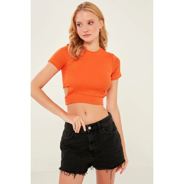 Kadın Oranj Pencere Detaylı Kaşkorse Bluz