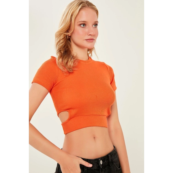 Kadın Oranj Pencere Detaylı Kaşkorse Bluz