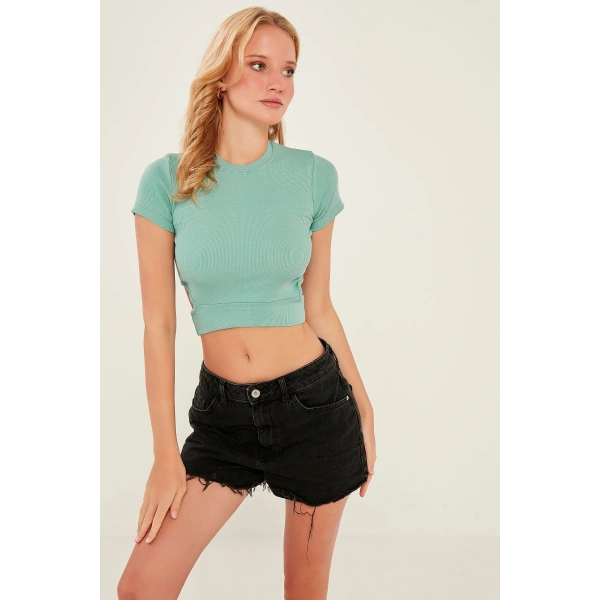 Kadın Mint Pencere Detaylı Kaşkorse Bluz