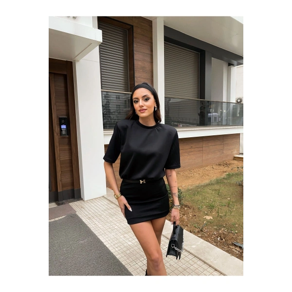 Kadın Siyah Likralı T-Shirt Elbise