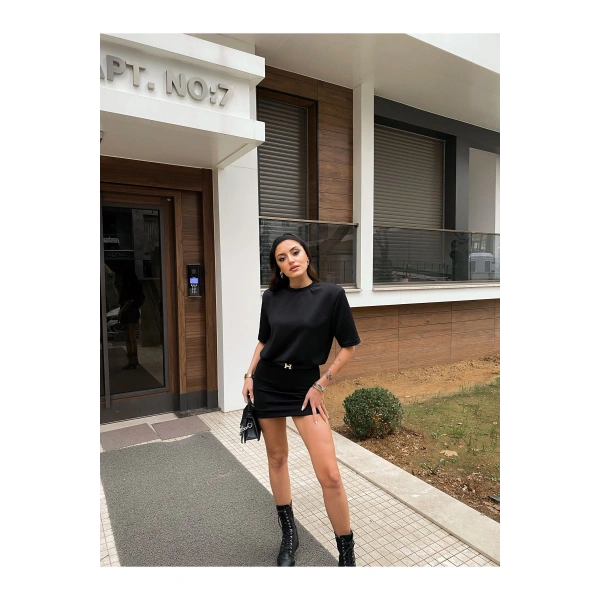 Kadın Siyah Likralı T-Shirt Elbise