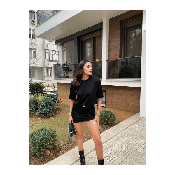 Kadın Siyah Likralı T-Shirt Elbise